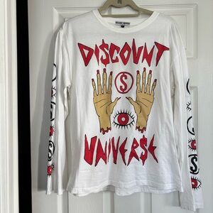 Discount Universe White and Red Graphic Long Sleeve Tee